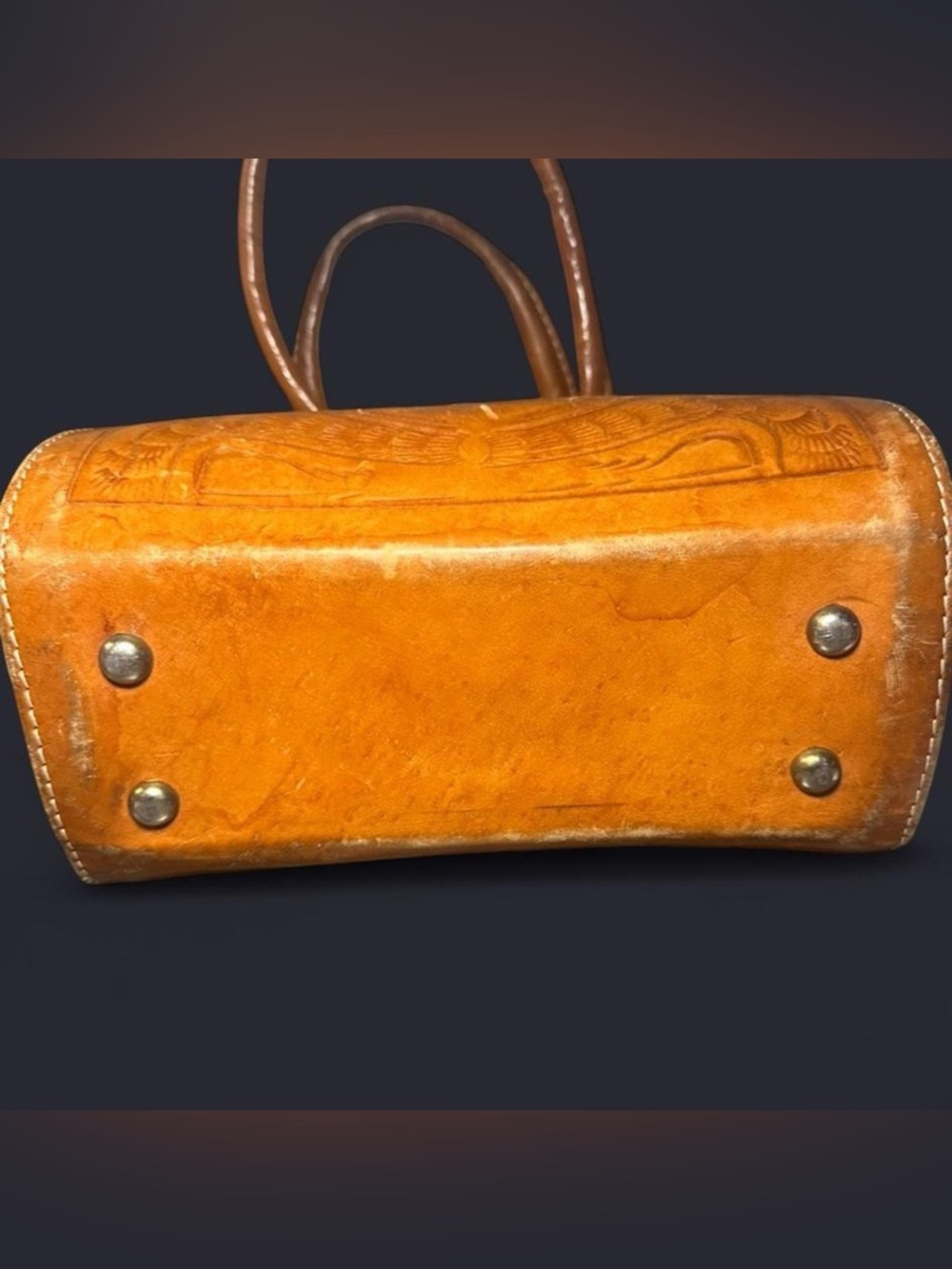 Vintage Mexican Tooled Leather Satchel Handbag - Tan - Picture 7 of 7